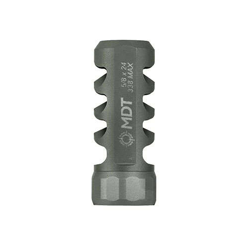 MDT Hunt Brake reduserer rekyl med opptil 80%, veier kun 1,7 oz, er selvjusterende og laget av slitesterk titan – perfekt for jegere og konkurranseskyttere.
